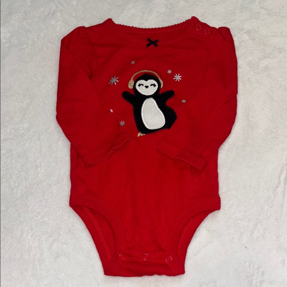 (3 for $10) carters Red Penguin bodysuit